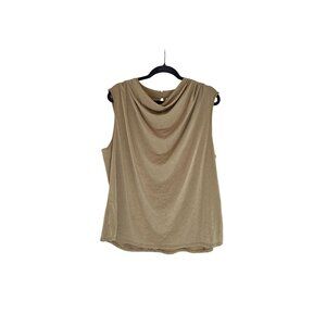 Worthington Womens Cowl Neck Sleeveless Blouse 1X Tan Polyester Blend